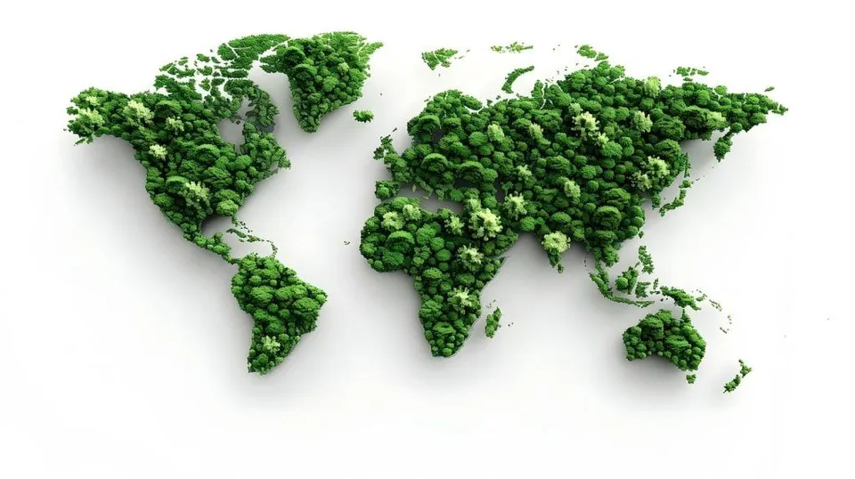 World map with green leaves